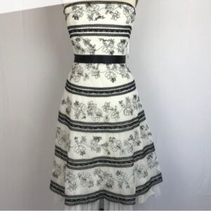 BCBG MAXAZRIA Black and White Embroidered Floral Dress